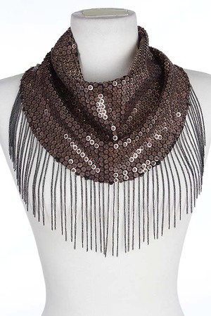 Sequin Print Scarf with Chain Tassel Detail 5JAG